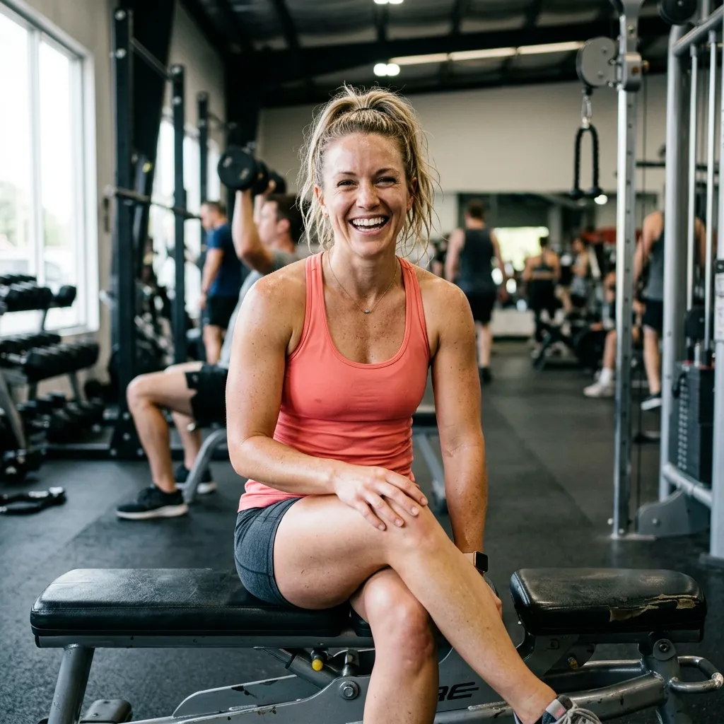 Femme blonde souriante faisant des exercices de musculation